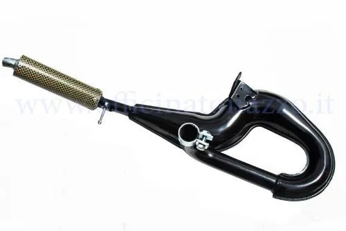 Scarico Simonini 40301/CA a serpentone per Vespa PX/PE 125 e 150: corpo in acciaio nero e silenziatore composito carbonio/kevlar.