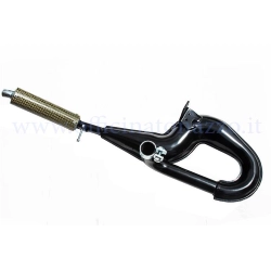Scarico Simonini 40301/CA a serpentone per Vespa PX 125 e 150: corpo in acciaio nero e silenziatore composito carbonio o kevlar.