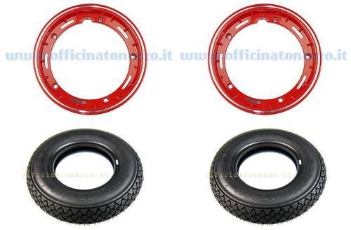Coppia ruote già montate complete di cerchio tubeless 2.10x10 rosso con pneumatico Michelin S83 tubeless 3.00 x 10