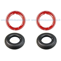 Coppia ruote già montate complete di cerchio tubeless 2.10x10 rosso con pneumatico Michelin S83 tubeless 3.00 x 10