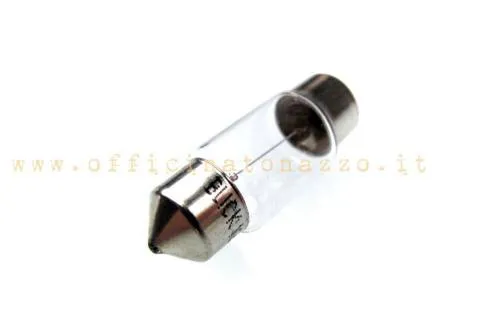 Lampadina a siluro C10W 12 V 10 W, 11×36 mm, attacco SV8,5-8. Per portalampada Vespa compatibili con questa misura e potenza.