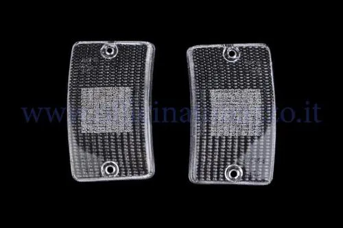 Coppia lenti anteriori bianche Bosatta RP280BICP per Vespa PK XL, Rush, N, FL, FL2 e HP; riferimenti Piaggio 234769 e 234772.