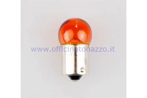 Lampadina arancione Bergamaschi E034731 da 12 V e 10 W, con attacco BA15s a contatto singolo per indicatori di direzione compatibili.