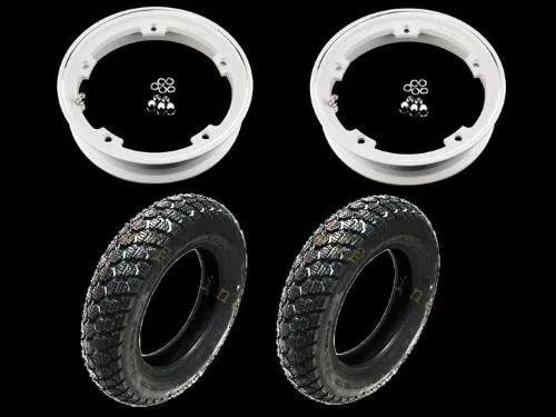 Coppia ruote già montate complete di cerchio tubeless 2.10x10 bianco con pneumatico invernale IRC tubeless 3.50 x 10 - 59J M+S