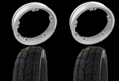 Coppia ruote già montate complete di cerchio tubeless 2.10x10 grigio con pneumatico invernale Kenda K701 tubeless 3.00 x 10 - 47L M+S