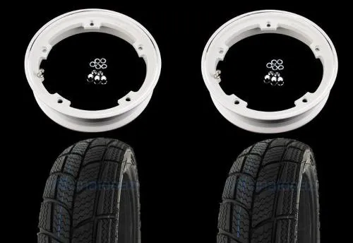 Coppia ruote già montate complete di cerchio tubeless 2.10x10 bianco con pneumatico invernale Kenda K701 tubeless 3.50 x 10 - 47L M+S