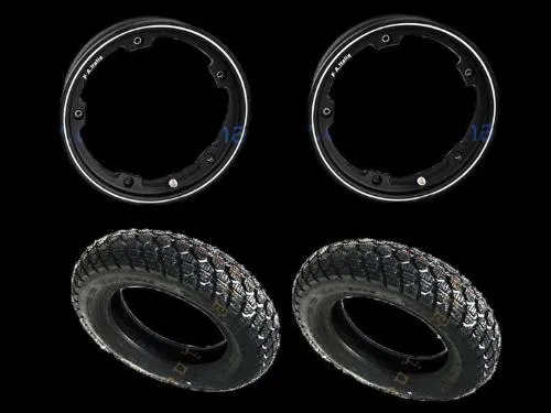 Coppia ruote già montate complete di cerchio tubeless 2.10x10 nero con pneumatico invernale IRC tubeless 3.50 x 10 - 59J M+S