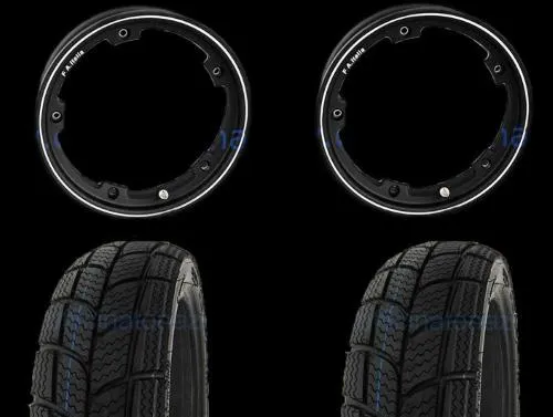 Coppia ruote già montate complete di cerchio tubeless 2.10x10 nero con pneumatico invernale Kenda K701 tubeless 3.00 x 10 - 47L M+S