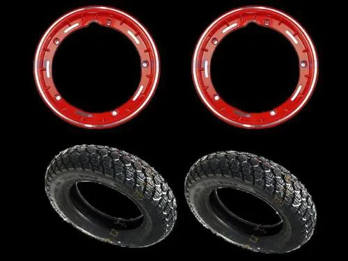 Coppia ruote già montate complete di cerchio tubeless 2.10x10 rosso con pneumatico invernale IRC tubeless 3.50 x 10 - 59J M+S
