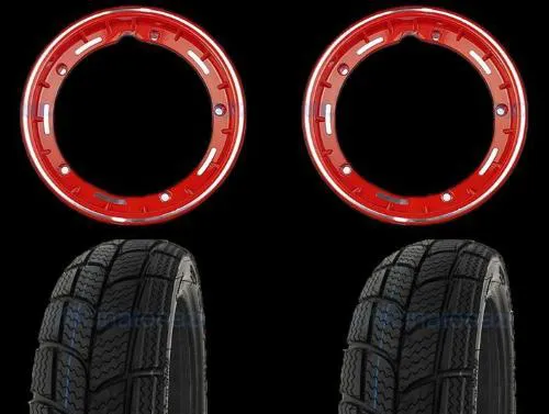 Coppia ruote già montate complete di cerchio tubeless 2.10x10 rosso con pneumatico invernale Kenda K701 tubeless 3.00 x 10 - 47L M+S