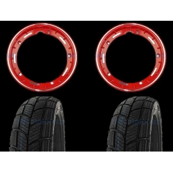 Coppia ruote già montate complete di cerchio tubeless 2.10x10 rosso con pneumatico invernale Kenda K701 tubeless 3.50 x 10 - 47L M+S