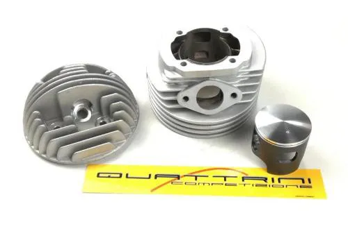 Quattrini M1B-60-GTR da 144,2 cc: alluminio Ø60 mm, corsa 51 mm, cinque travasi, scarico tripartito e pistone monofascia per Smallframe.