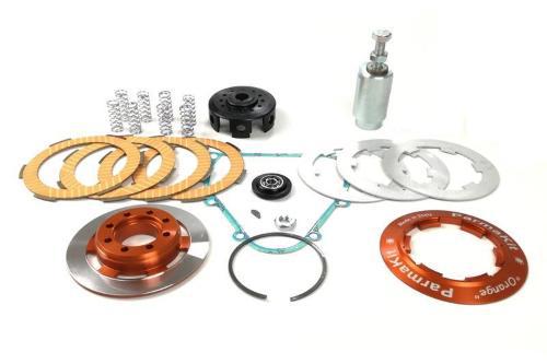 Frizione completa Parmakit Challenger orange, 8 molle, 4 dischi sinterizzati, bilanciata per Vespa 50 - Primavera - ET3 - PK