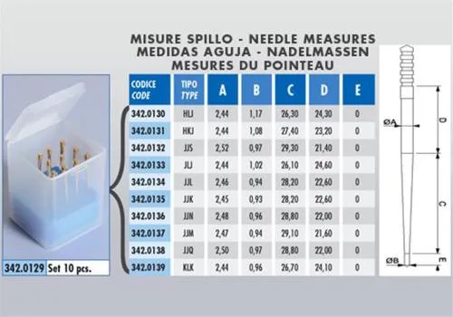 Set Polini 342.0129 con spilli HLJ, HKJ, JJS, JLJ, JJL, JJK, JJN, JJM, JJQ e KLK per carburatori a valvola piatta tipo PWK compatibili.