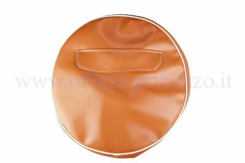 Copriruota DIEFFE marrone chiaro in similpelle per ruota di scorta Vespa da 10 pollici, senza scritta e con tasca portadocumenti.