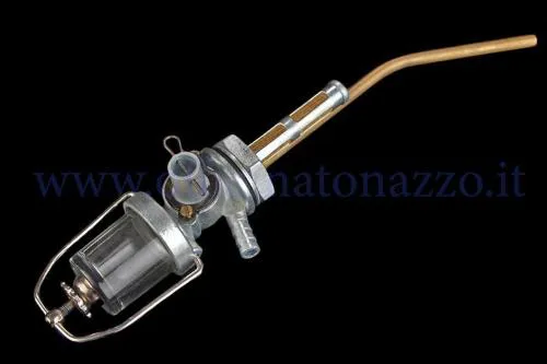 Rubinetto benzina CIF 5298 con bicchierino trasparente per Vespa VNB, VBB, GT, GTR, TS, Super, GL, Sprint e Sprint Veloce compatibili.