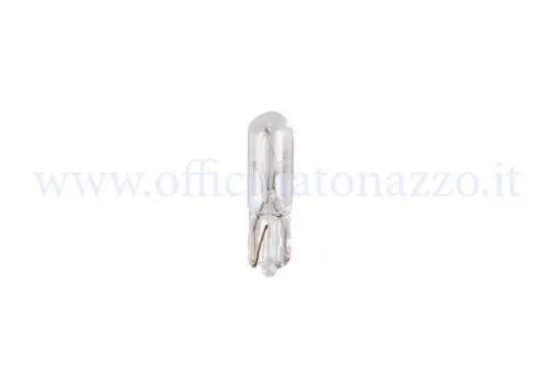 Lampadina chiara tutto vetro T5 W2x4,6d, 12 V e 1,2 W, per spie e contachilometri Vespa PX Arcobaleno, Lusso, T5 e Millenium compatibili.