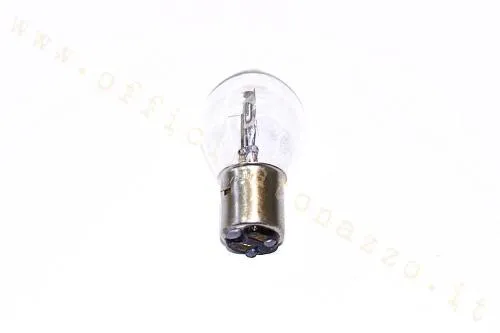 Lampada sferica biluce 12 V 45/40 W con attacco BA20d per fanali Vespa compatibili. Verificare tensione, potenza e portalampada.