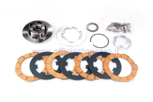 Frizione completa Newfren Racing FC1192R: 4 dischi guarniti, 3 dischi in acciaio e 24 molle per Vespa 50, Special, Primavera, ET3 e PK.