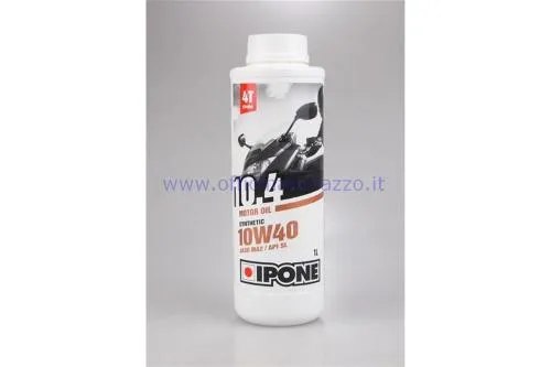 IPONE 10.4 SAE 10W-40 semi-sintetico per motori motociclistici 4T, JASO MA2 e API SL. Flacone da 1 litro per frizioni a bagno d'olio.