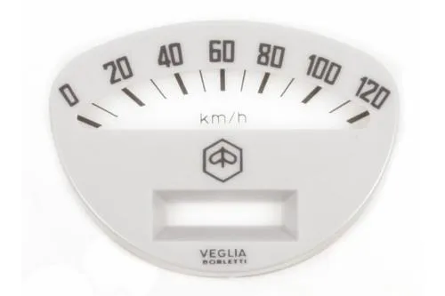 Piaggio speedometer dial, white, up to 120 km/h, 56x76 mm, for Vespa 50 SS -90 SS - Primavera - ET3 - Sprint Veloce