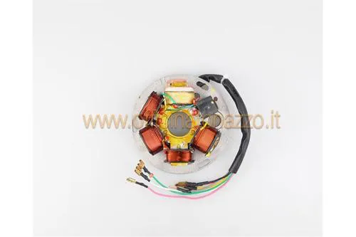 Statore 12 V con 5 bobine e 7 cavi separati per Vespa P150X, P200E e PX125 E nelle serie telaio indicate.