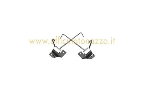 Coppia ganci cofani RMS 121810063 per Vespa PX 125, 150 e 200 con comando sotto sella, riferimenti destro 227229 e sinistro 244093.