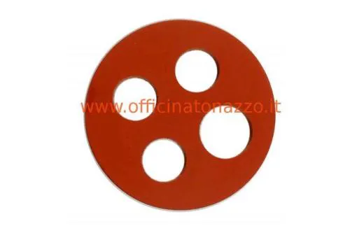 Guarnizione CIF 5720-V in Viton rosso per rubinetti benzina Vespa a quattro fori: diametro circa 22 mm, spessore 2 mm.