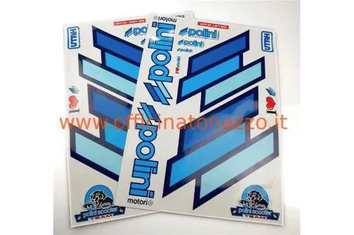 Polini scooter team stickers, white (with dark blue outlines)