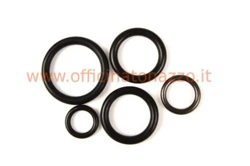 Kit O-ring motore per Vespa Smallframe 50, 90, Primavera, ET3 e PK: cinque anelli per camma freno, avviamento, cambio e frizione.