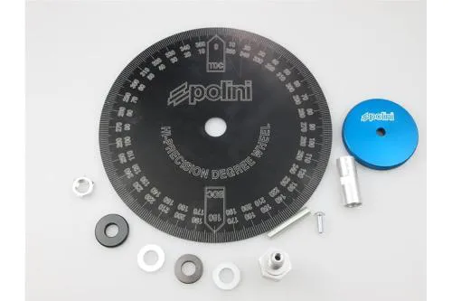 Disco Polini 173.0003 in alluminio anodizzato, diametro 220 mm, per anticipo e fasatura 2T/4T, con adattatori M8, M10 e M12.