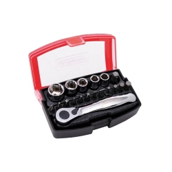 COMPLETE CASE WITH RATCHET WITH INSERTS AND SLEEVES 19 PIECES KRAVM