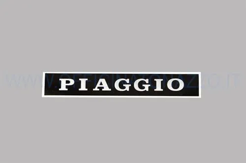 Targhetta adesiva originale Piaggio 181326, fondo nero, circa 131 x 21 mm, per selle biposto Vespa P, PX e PE delle prime serie.