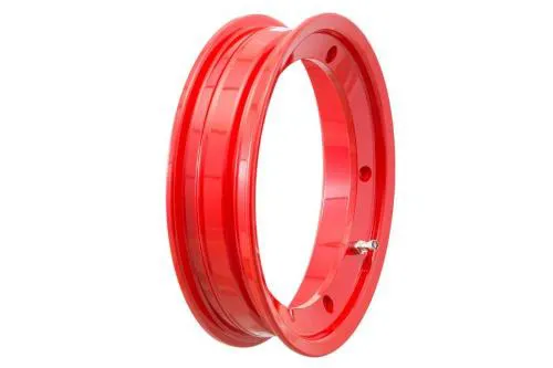 Cerchio SIP Tubeless 2.0 81064100 rosso 2,10×10 in alluminio, ET 5,5 mm, PCD 5/220 mm e valvola montata per Vespa compatibili.