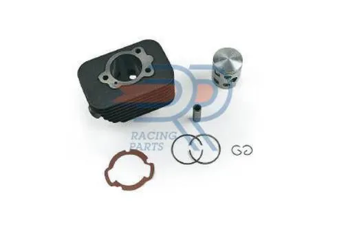 Kit DR Evolution KT00067 in ghisa per ciclomotori Piaggio: Ø43 mm, spinotto 10 mm, sei travasi, pistone bifascia e guarnizioni.
