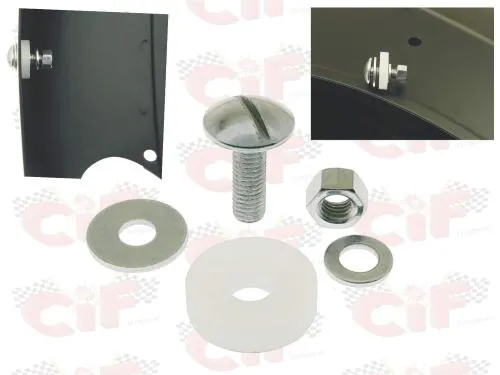 Kit CIF 5290-KT con vite a taglio, dado, rondelle e distanziale per fissaggio laterale parafango Vespa 50, 90, Primavera ed ET3.