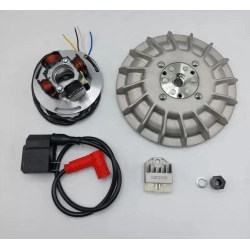 Accensione VMC Classic 004634 per Vespa PX/PE: 12 V, circa 90 W, anticipo variabile 8°, cono 20 e volano con ventola 16 alette da 2,5 kg.