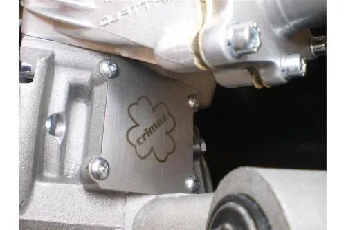 Piastra Crimaz DA3010-TAAS in acciaio inox da 1 mm per il foro di aspirazione dei carter Quattrini Smallframe, completa di quattro viti M6x6.