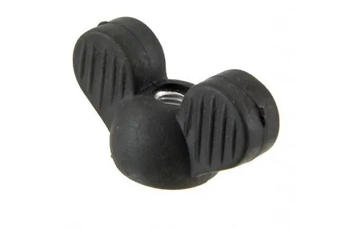 Dado a galletto M5 SIP 92225000 in alluminio nero gommato, per tappo serbatoio o supporto batteria Vespa. Equivalente al riferimento Piaggio 010055.