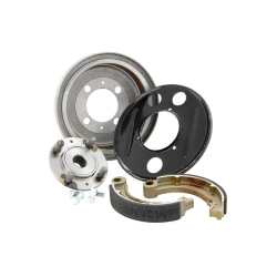 Kit SIP per conversione posteriore da 10 a 8 pollici su Vespa Wideframe con motore PX: tamburo chiuso, ganasce, supporto e parapolvere.
