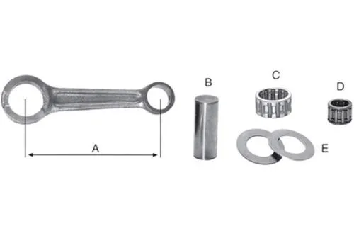 Kit biella Mazzucchelli BCO0502M da 110 mm, spinotto 16 mm, per alberi corsa 60 mm di Vespa 200 Rally, P200E, PX200 e Cosa compatibili.