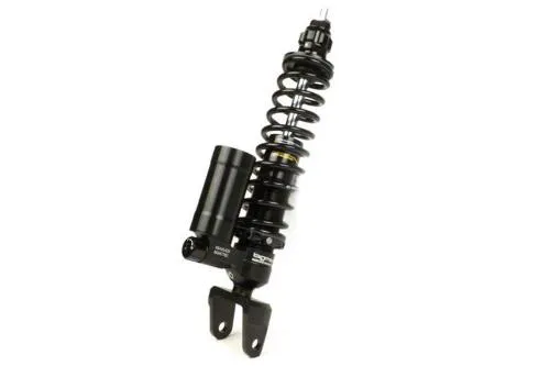 Ammortizzatore posteriore BGM PRO BGM7782B nero da 330 mm per Vespa, con serbatoio separato e regolazione di precarico, compressione ed estensione.