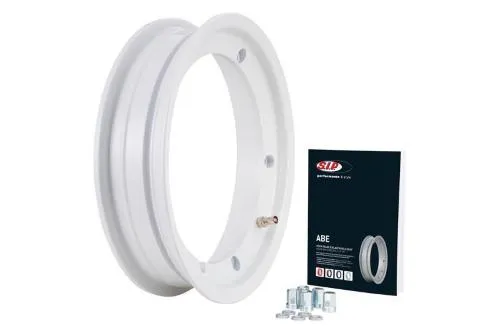 Cerchio SIP Tubeless 81059100 bianco 2.10x10, ET 5,5 mm, in alluminio con valvola premontata, dadi, rondelle NORD-Lock e KBA 50133.