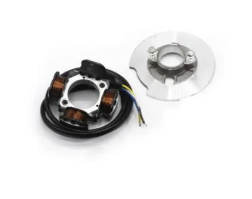 Statore elettronico VMC a 4 fili con piattello per accensioni Vespa Smallframe compatibili. Uscita AC, collegamento CDI e linea batteria.