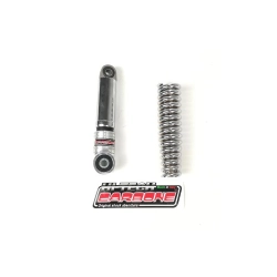 Kit anteriore cromato Hitech Carbone per Vespa 125-150 classiche: olio-gas a doppio effetto, molla 155 mm rinforzata del 25%.