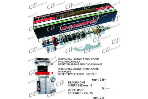 Carbone HiTech 6022.003/H anteriore cromato per Vespa PX, T5 e LML Star: doppio effetto, precarico e interasse regolabile 315-330 mm.