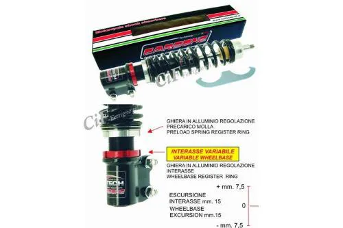 Carbone Hitech 6022.003/HN anteriore nero per Vespa PX, T5 e LML Star: doppio effetto, precarico e interasse 315-330 mm regolabili.
