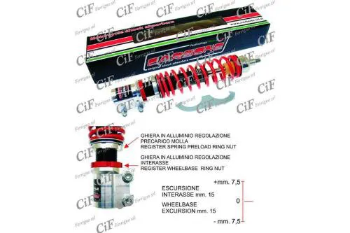 Ammortizzatore anteriore Carbone Hi-Tech 6022.003/HR per Vespa PX, PE, T5 e LML Star: olio-gas, interasse 315-330 mm e precarico regolabile.