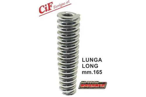 Molla anteriore Carbone Hi-Tech cromata da 165 mm, filo 9 mm e rigidità aumentata del 25%, per Vespa GL, GTR, Sprint, Super, TS e Rally 200.