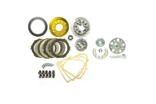 Shot Clutch Pinasco 26090552 per Vespa Smallframe: 10 molle, 4 dischi guarniti, 3 infradischi e utensile specifico di montaggio incluso.